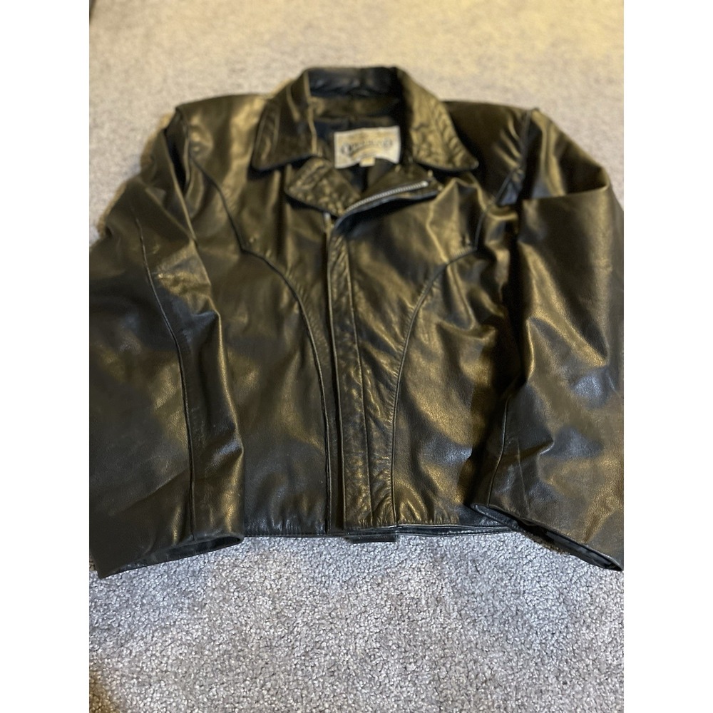 Vintage Open Road Wilsons Leather‎ Jacket Men's XL Black Moto Biker Zip Up